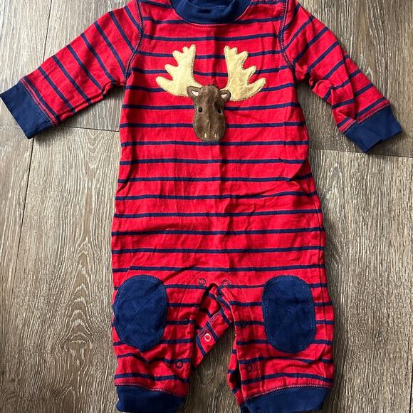 Gymboree Baby Boys Jolly Moose 3-6M Red & Blue Long Sleeve Romper - Picture 1 of 4